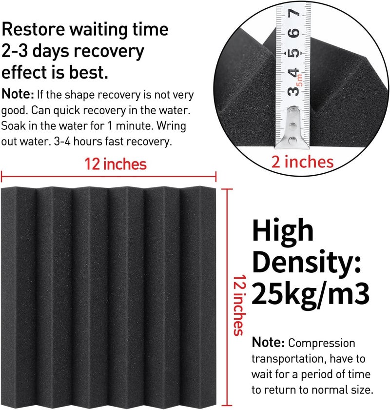 Focusound 24 Packs Acoustic Foam Panels 2" X 12" X 12", Soundproofing Foam Noise Cancelling Foam with 120 PCS Double-Side adhesive - Image 5